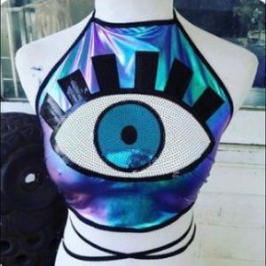 Wideawake holographic halter top // Eye
